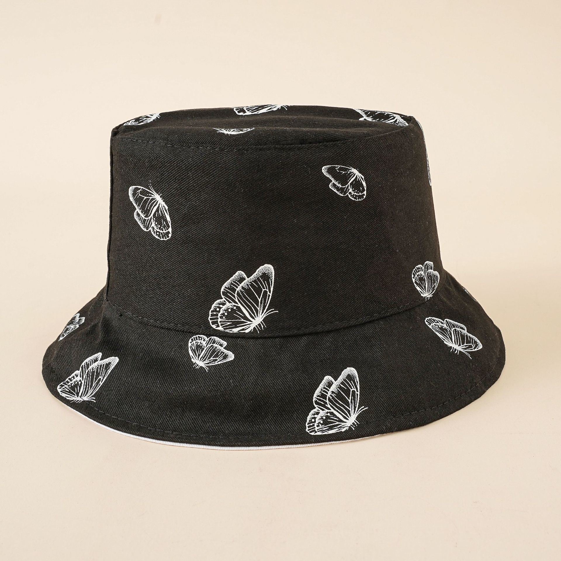 New butterfly print fisherman hat female summer Korean version fashion double-sided pot hat sun hat tide Doba